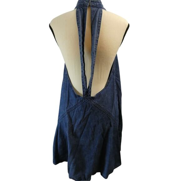 Free People Medium Halter Denim Open Backside Dress Cotton Boho - Picture 4 of 6